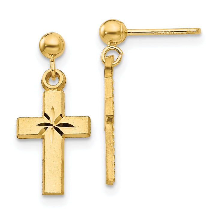 Lovely Rita's Earrings 14k Yellow Gold Satin Diamond -Cut Cross Earring