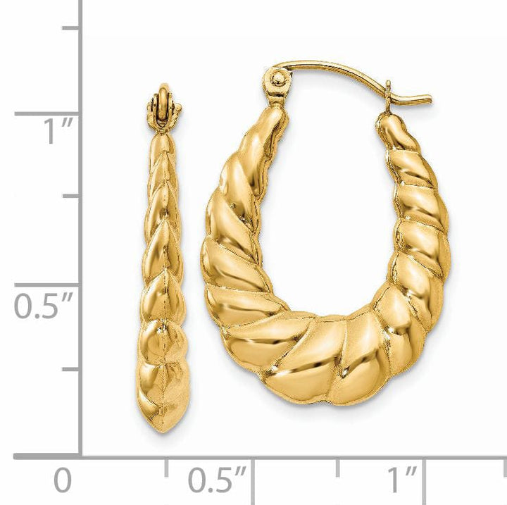 Lovely Rita's Earrings 14k Yellow Gold Scalloped Twisted Hoop Earrings