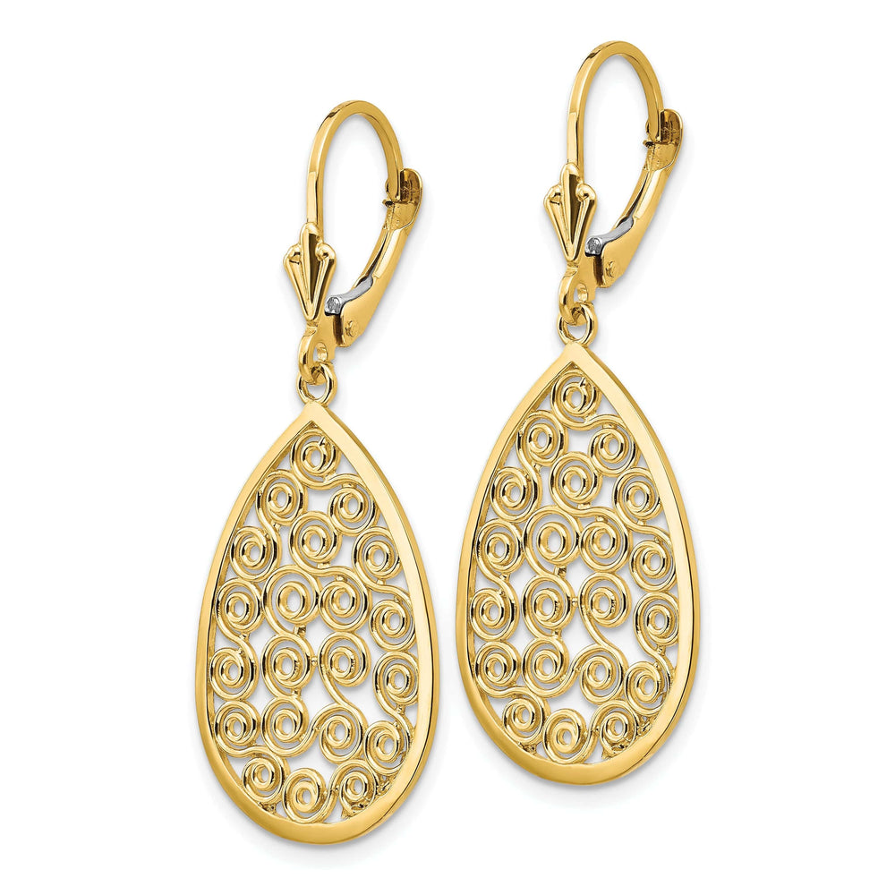 Lovely Rita's Earrings 14k Yellow Gold Teardrop Filigree Dangle Earrings