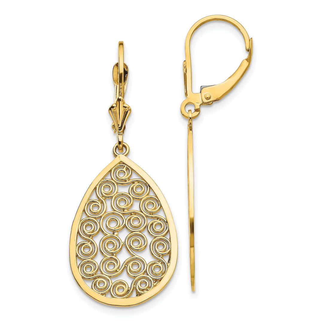 Lovely Rita's Earrings 14k Yellow Gold Teardrop Filigree Dangle Earrings