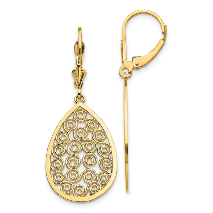 Lovely Rita's Earrings 14k Yellow Gold Teardrop Filigree Dangle Earrings