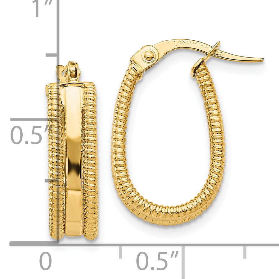 Lovely Rita's Earrings 14k Yellow Gold Textured Oval Hoop Earrings