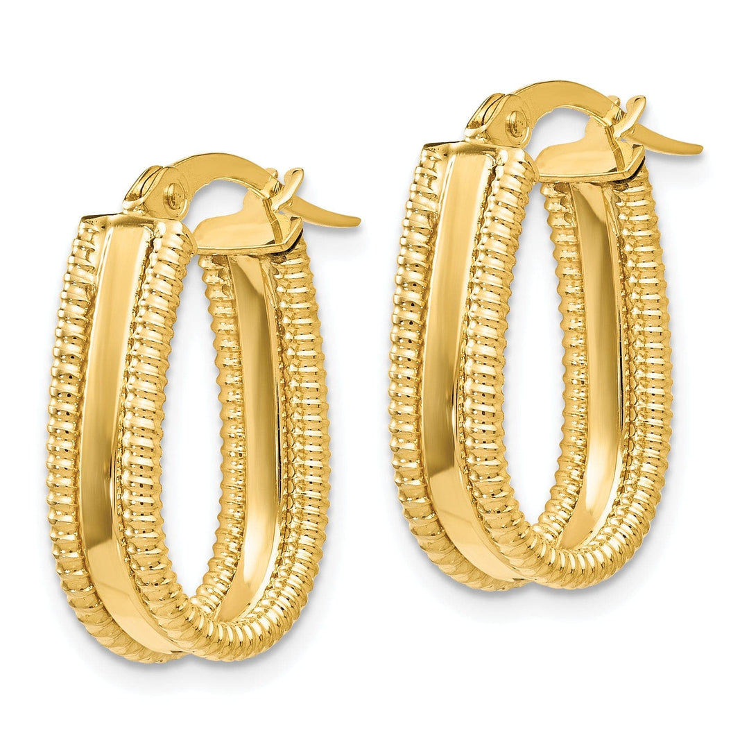 Lovely Rita's Earrings 14k Yellow Gold Textured Oval Hoop Earrings
