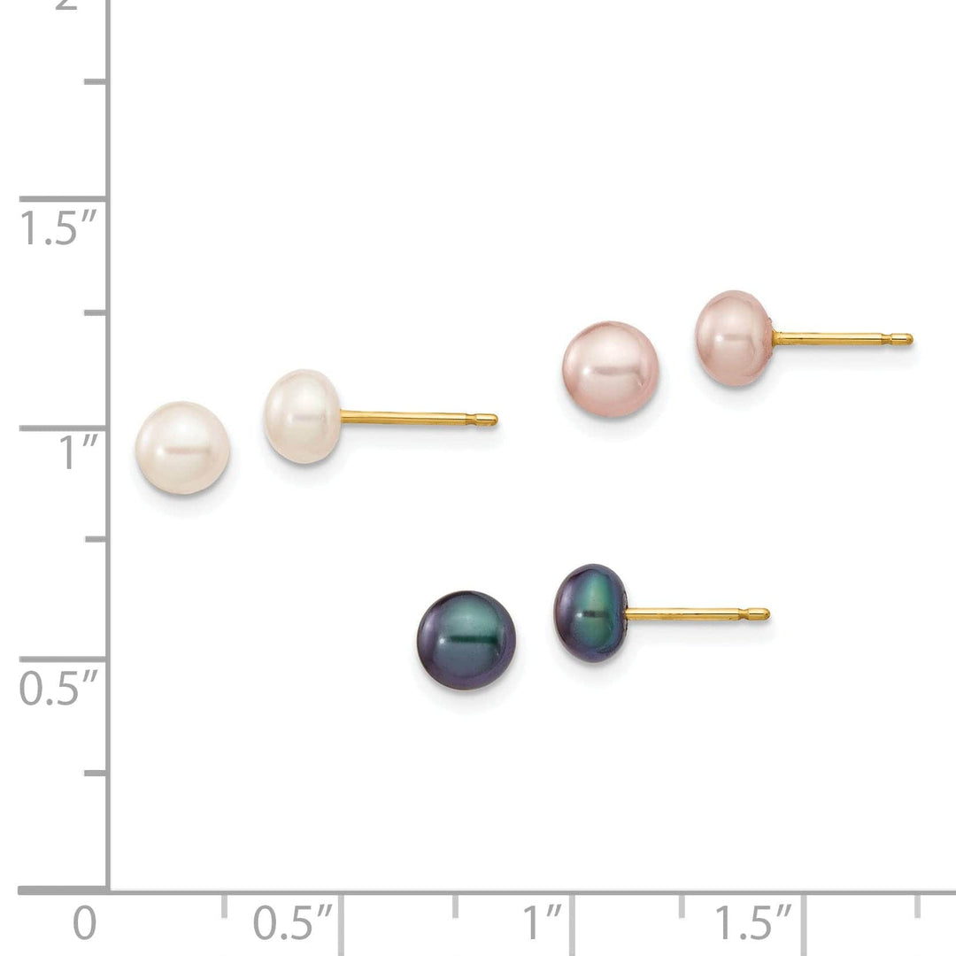 Lovely Rita's Earrings 14k Yellow Gold Three Pair Cultured Pearl Earrings