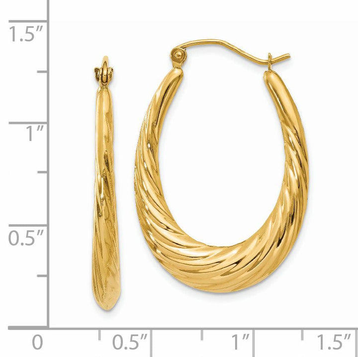 Lovely Rita's Earrings 14k Yellow Gold Twisted Oval Hollow Hoop Earrings