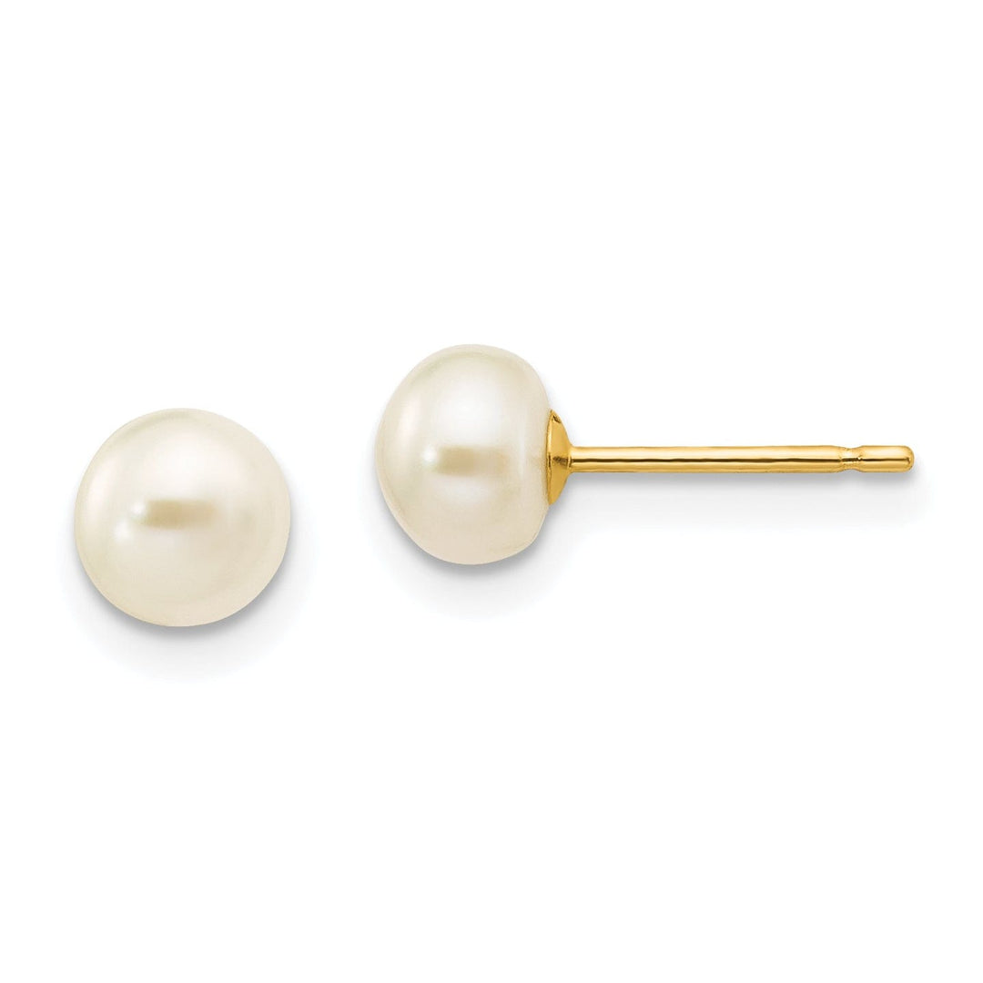 Lovely Rita's Earrings 14k Yellow Gold White Button Pearl Earrings