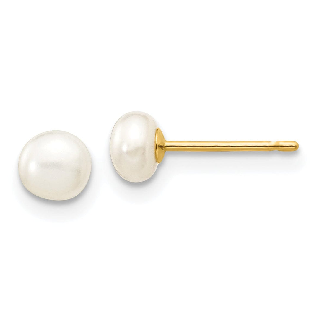 Lovely Rita's Earrings 14k Yellow Gold White Button Pearl Earrings