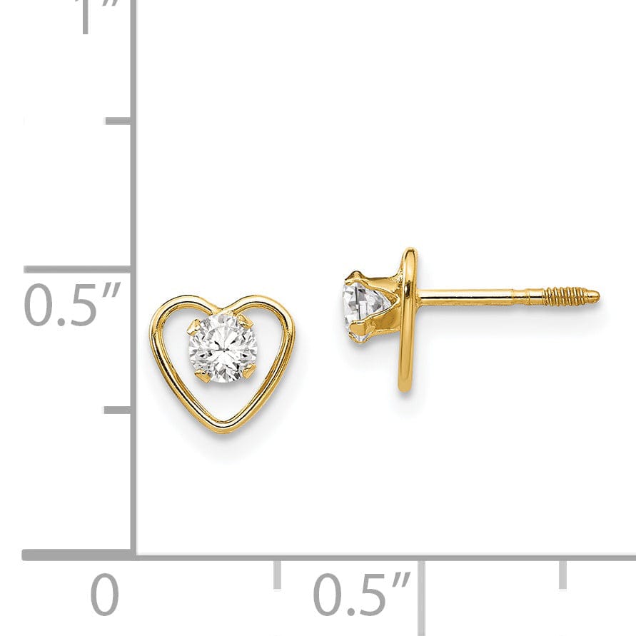 Lovely Rita's Earrings 14k Yellow Gold White Zirconia Heart Earrings