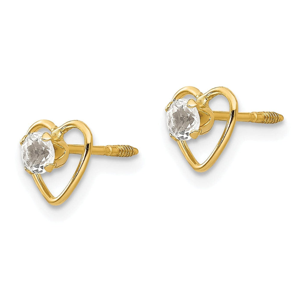 Lovely Rita's Earrings 14k Yellow Gold White Zirconia Heart Earrings