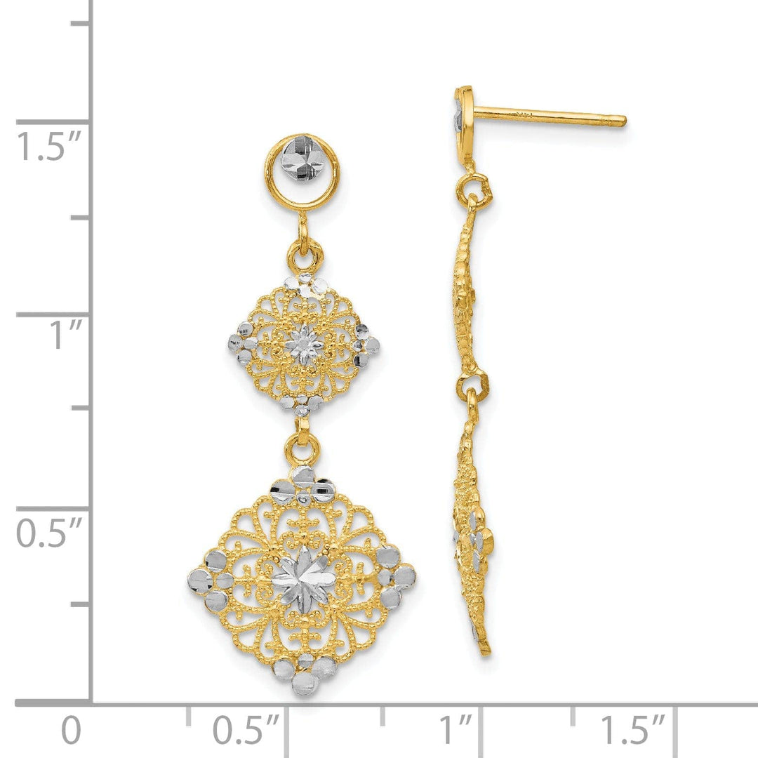 Lovely Rita's Earrings 14k Yellow Rhodium Gold Diamond Cut Filigree