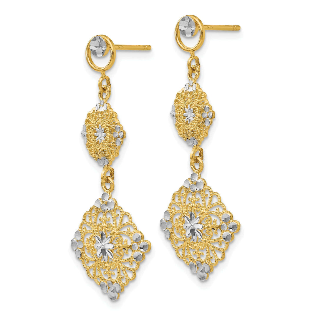 Lovely Rita's Earrings 14k Yellow Rhodium Gold Diamond Cut Filigree