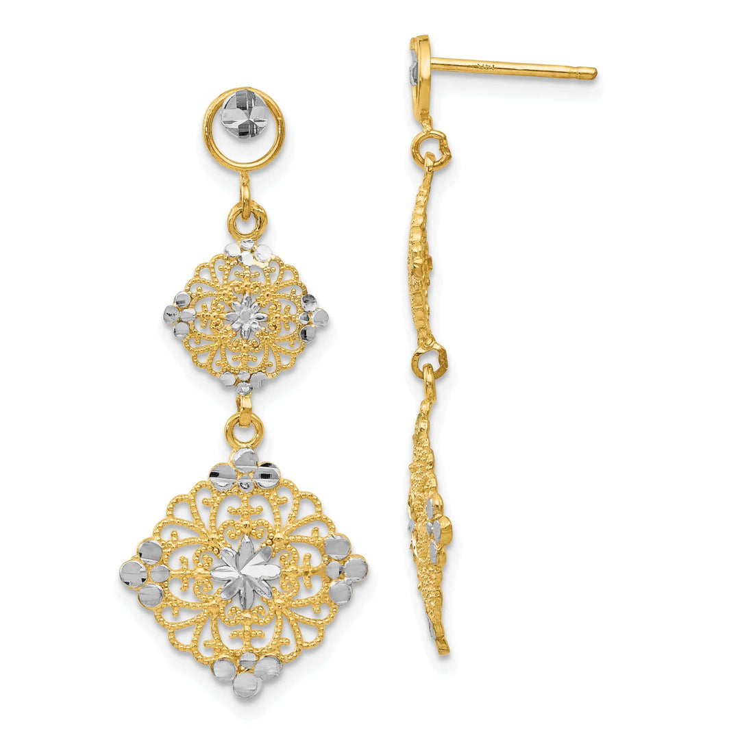 Lovely Rita's Earrings 14k Yellow Rhodium Gold Diamond Cut Filigree