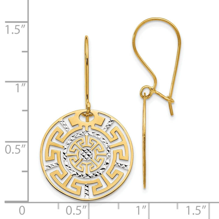 Lovely Rita's Earrings 14k Yellow Rhodium Greek Key Dangle Earrings