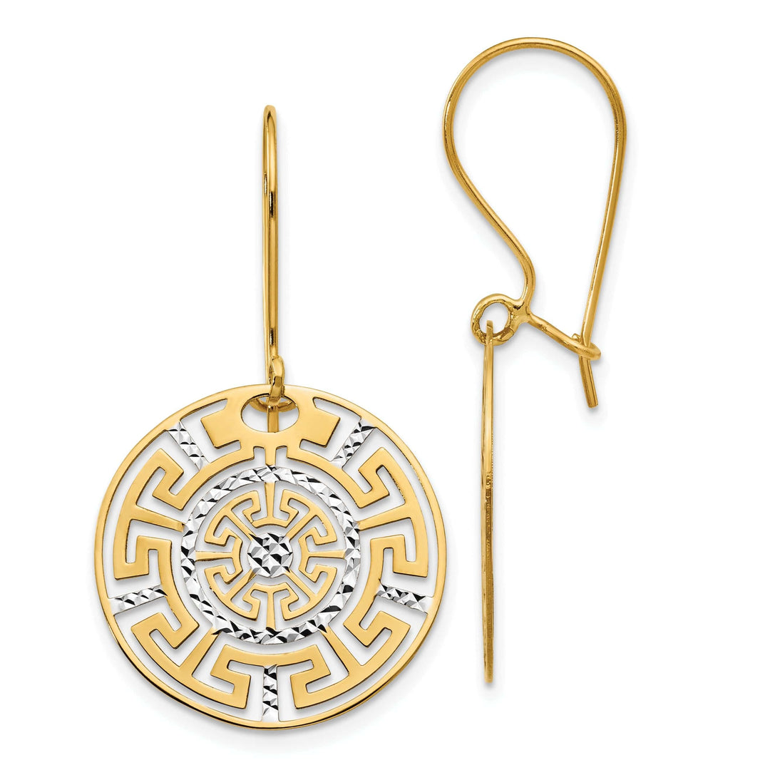 Lovely Rita's Earrings 14k Yellow Rhodium Greek Key Dangle Earrings