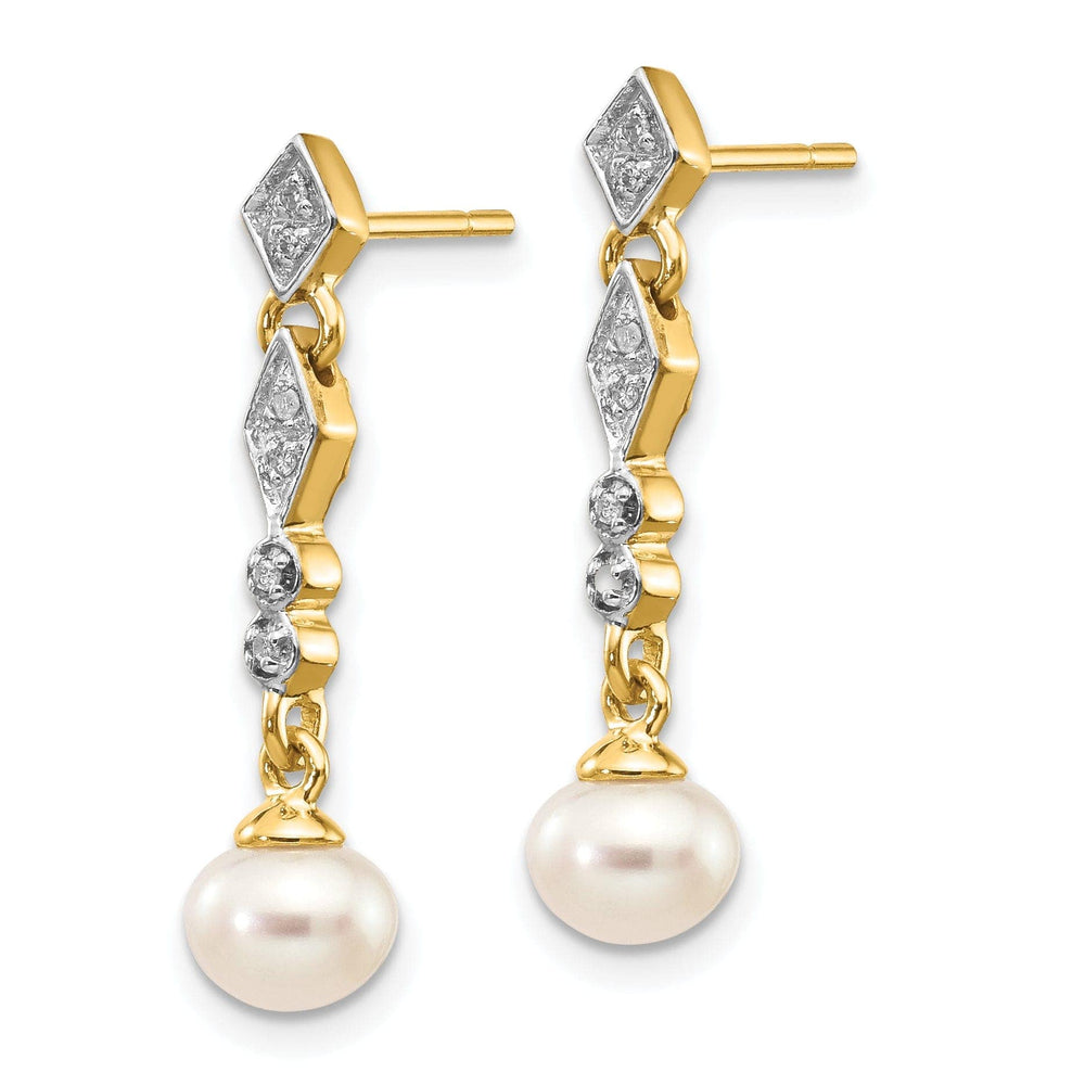Lovely Rita's Earrings 14k Yellow Rhodium Pearl Diamond Earrings