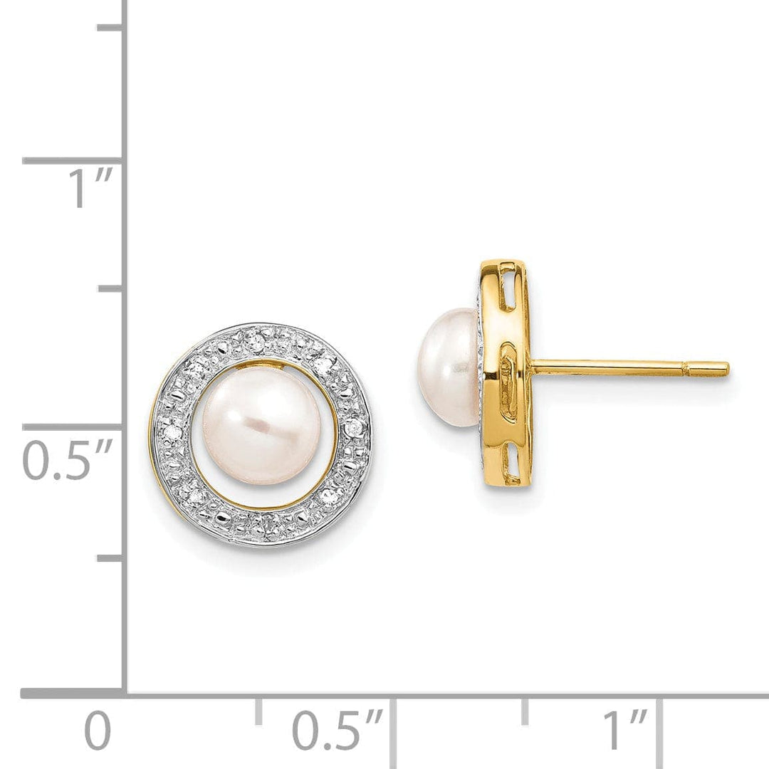 Lovely Rita's Earrings 14k Yellow Rhodium Pearl Diamond Post Earrings