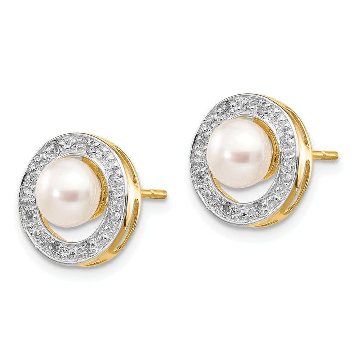 Lovely Rita's Earrings 14k Yellow Rhodium Pearl Diamond Post Earrings