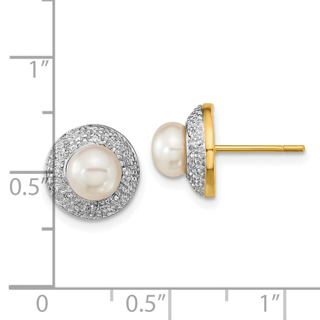 Lovely Rita's Earrings 14k Yellow Rhodium Pearl Diamond Post Earrings
