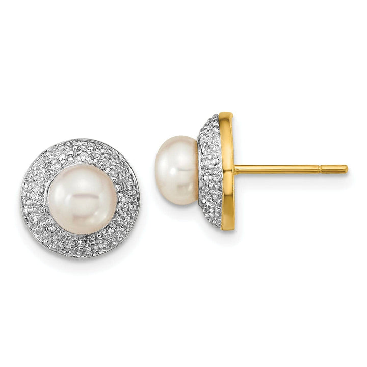 Lovely Rita's Earrings 14k Yellow Rhodium Pearl Diamond Post Earrings