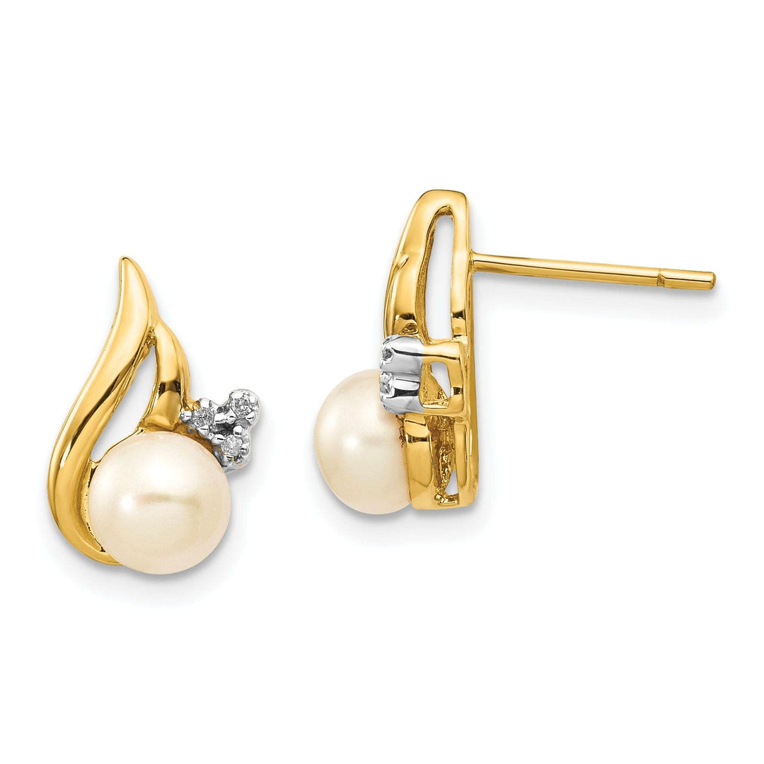 Lovely Rita's Earrings 14k Yellow Rhodium Pearl Diamond Post Earrings