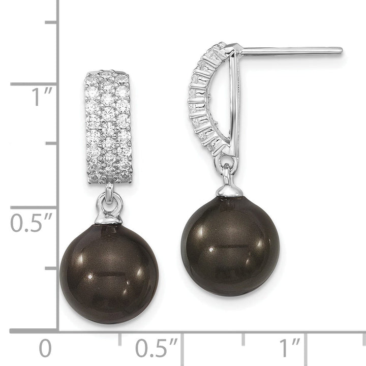 Majestik Shell Pearls Earrings Black Pearl and Cubic Zirconia Dangle Earrings