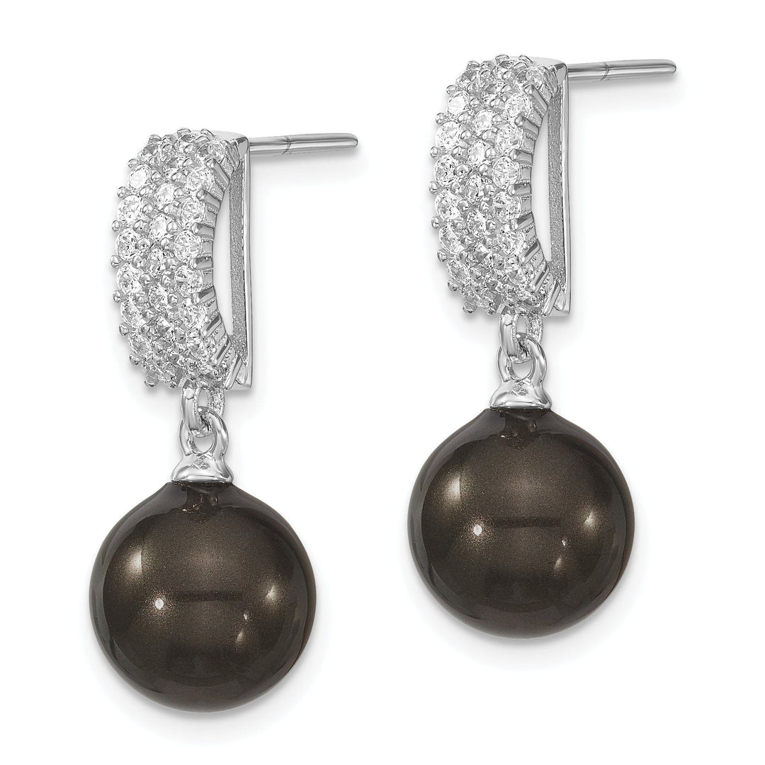 Majestik Shell Pearls Earrings Black Pearl and Cubic Zirconia Dangle Earrings