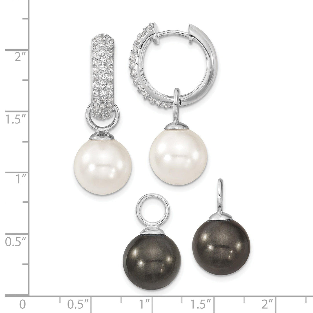Majestik Shell Pearls Earrings C.Z Black and White Perals Hoop Earrings