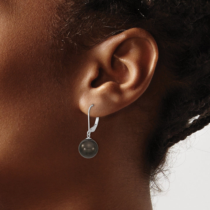 Majestik Shell Pearls Earrings Majestik Round Black Pearl Leverback Earring