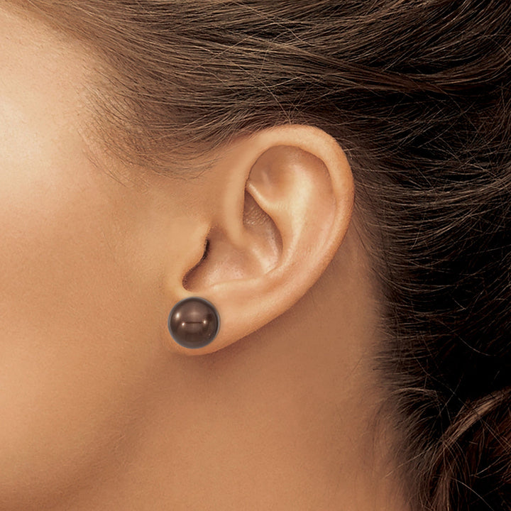 Majestik Shell Pearls Earrings Majestik Round Brown Pearl Stud Earrings