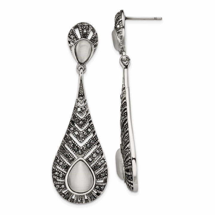 Chisel Earrings Marcasite Cat's Eye Post Dangle Earrings