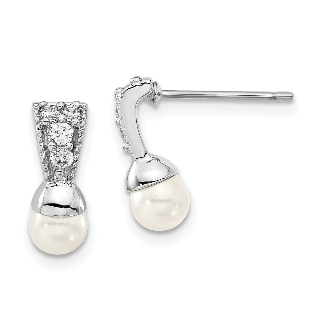 Kelly Waters Earrings Rhodium Plated Glass Pearl Cubic Zirconia Earrings