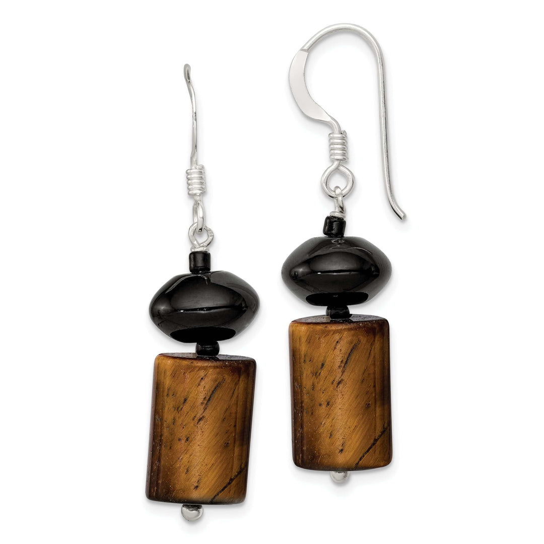 Lovely Rita's Earrings Silver Agate Glass Tigers Eye Dangle Earrings