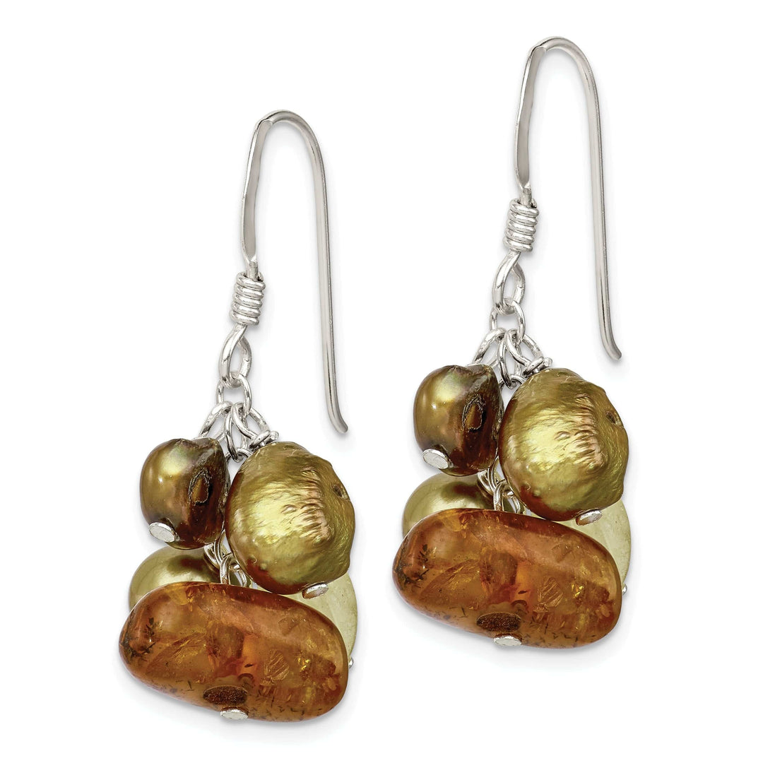 Lovely Rita's Earrings Silver Amber Citrine Pearl Dangle Earrings