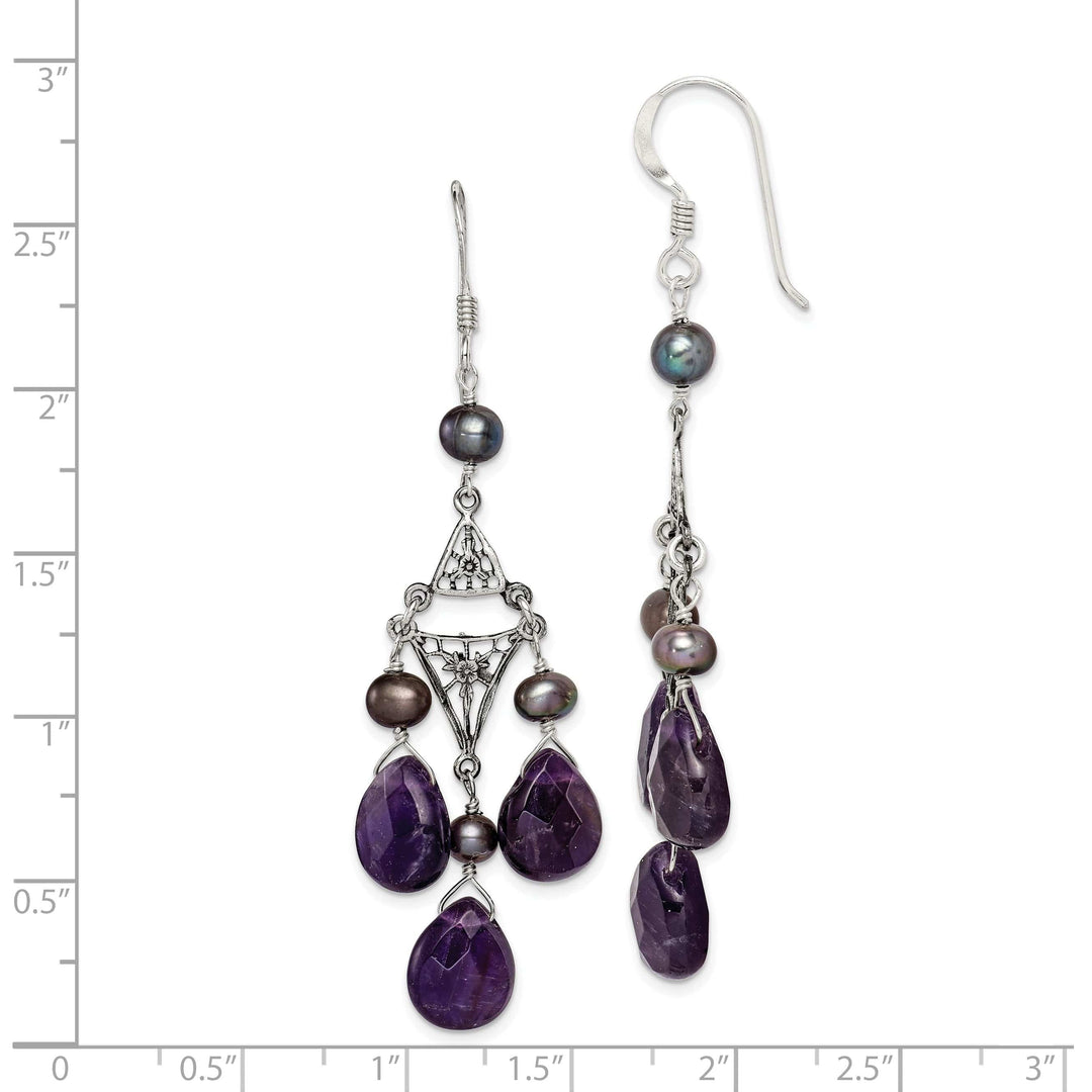 Lovely Rita's Earrings Silver Amethyst Peacock Pearl Dangle Earrings