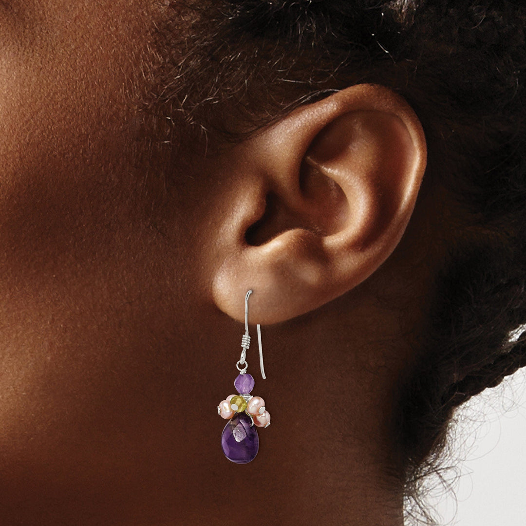 Lovely Rita's Earrings Silver Amethyst Peridot Pearl Dangle Earrings