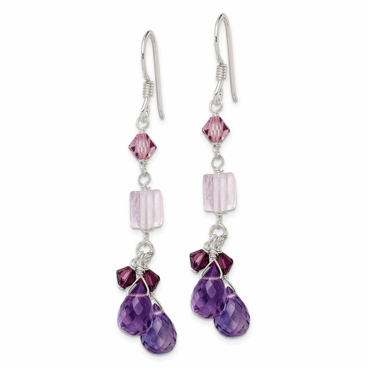Lovely Rita's Earrings Silver Amethyst Quartz Crystal Dangle Earrings