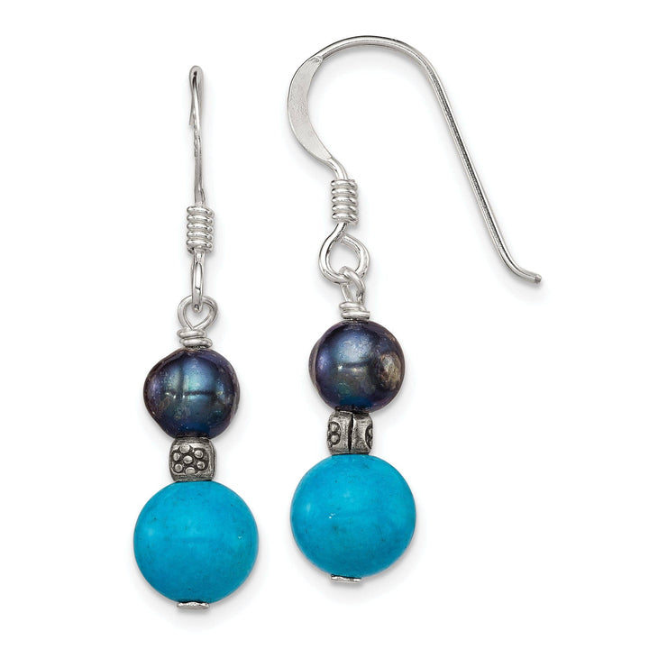 Lovely Rita's Earrings Silver Black Pearl Turquoise Dangle Earrings
