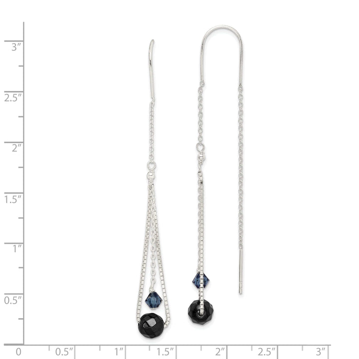 Lovely Rita's Earrings Silver Black Turmarine Crystal Threader Earring