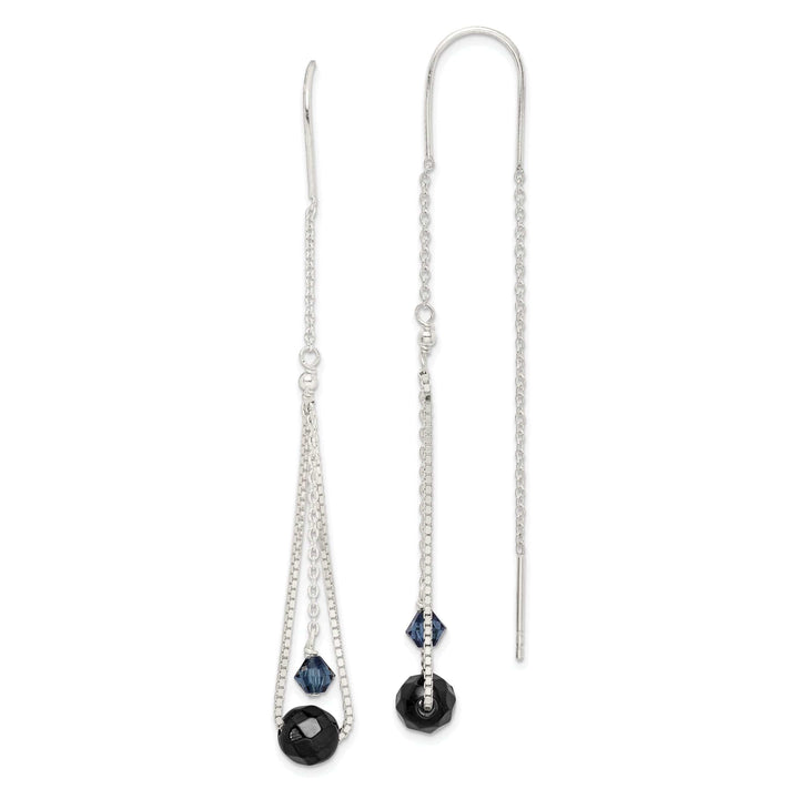 Lovely Rita's Earrings Silver Black Turmarine Crystal Threader Earring