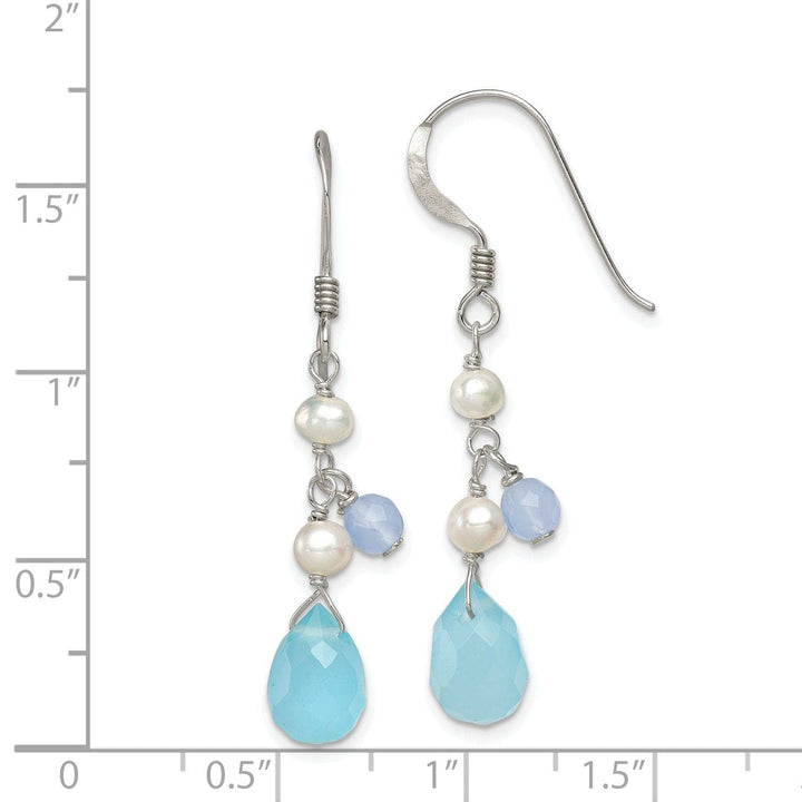 Lovely Rita's Earrings Silver Blue Agate Topaz Pearl Dangle Earrings