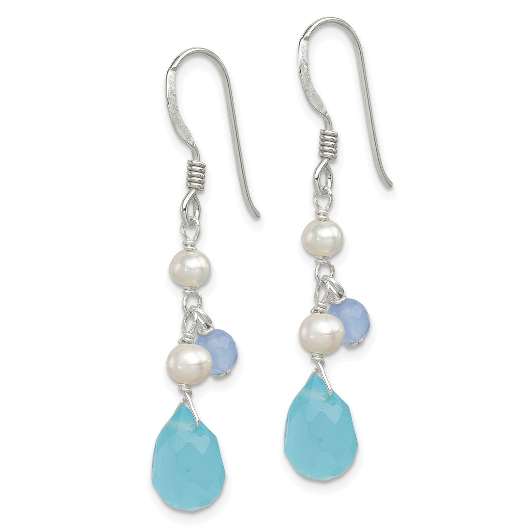 Lovely Rita's Earrings Silver Blue Agate Topaz Pearl Dangle Earrings