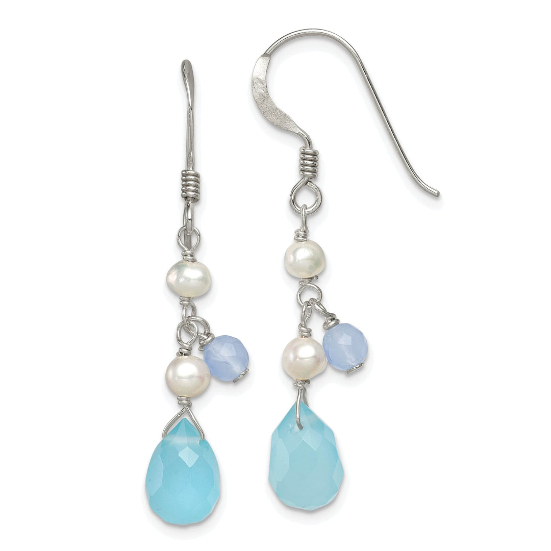 Lovely Rita's Earrings Silver Blue Agate Topaz Pearl Dangle Earrings