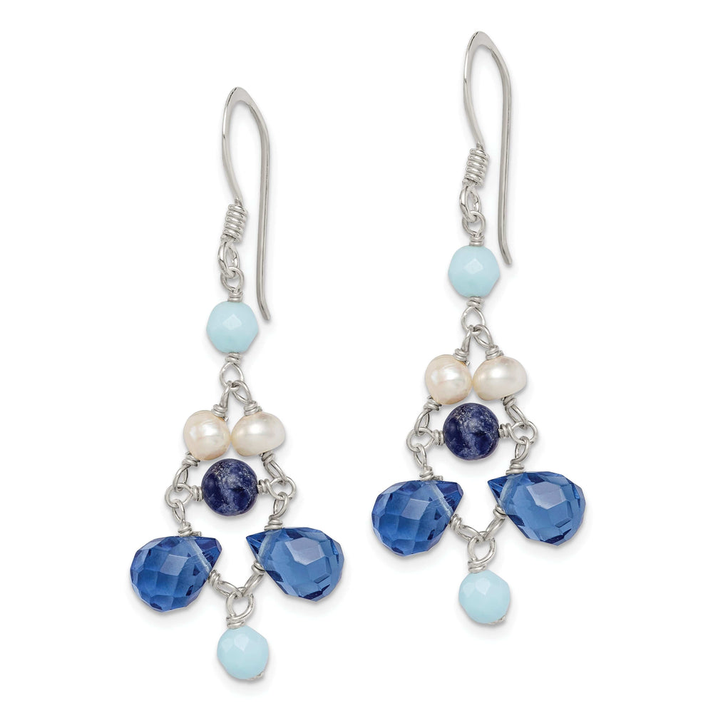 Lovely Rita's Earrings Silver Blue Crystal Lapis Pearl Dangle Earrings