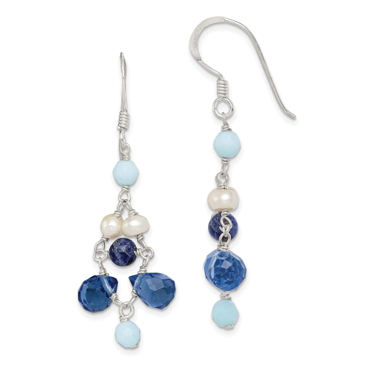 Lovely Rita's Earrings Silver Blue Crystal Lapis Pearl Dangle Earrings