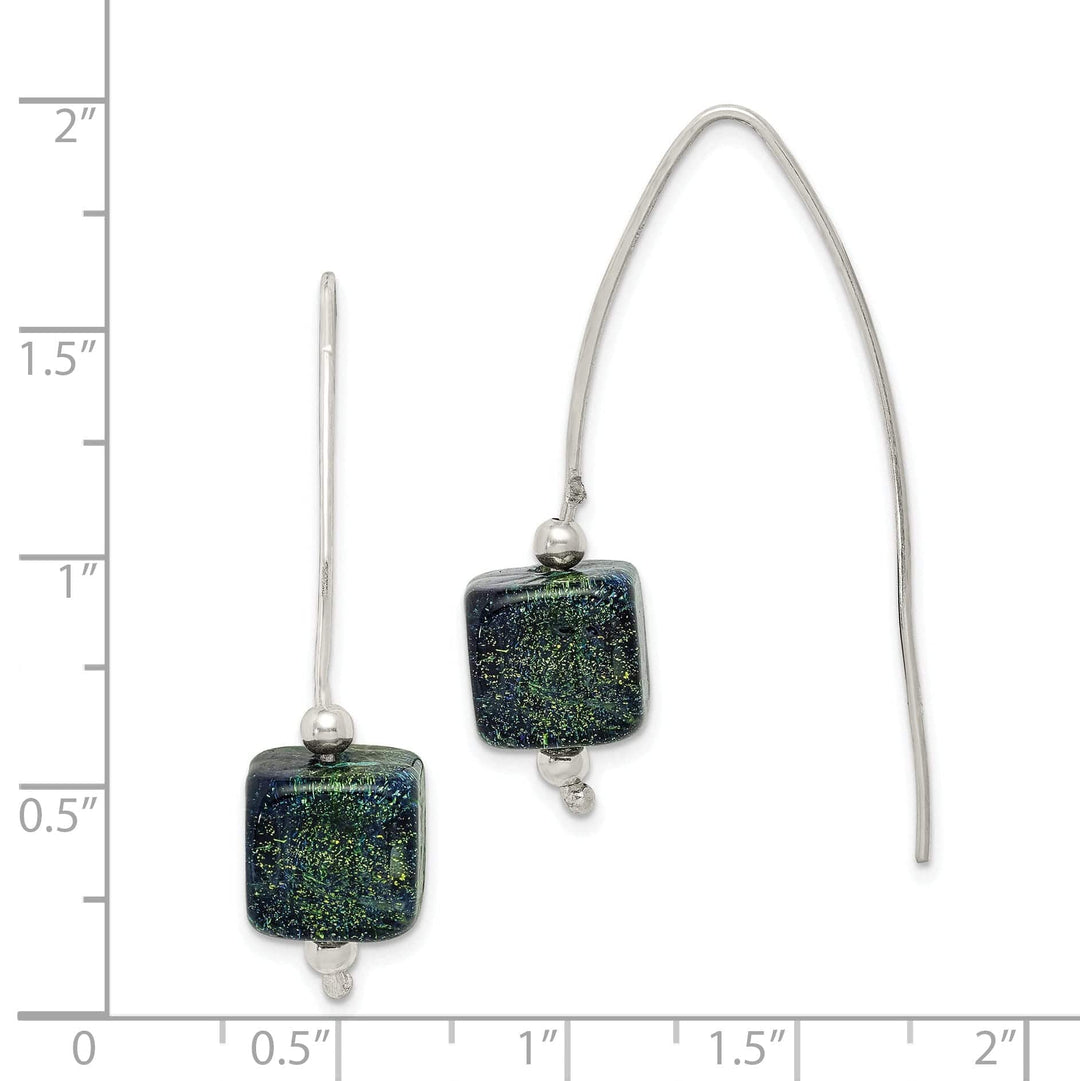Lovely Rita's Earrings Silver Blue Dichroic Glass Thread Earrings