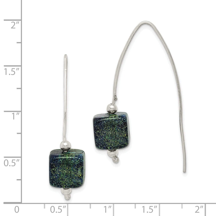 Lovely Rita's Earrings Silver Blue Dichroic Glass Thread Earrings