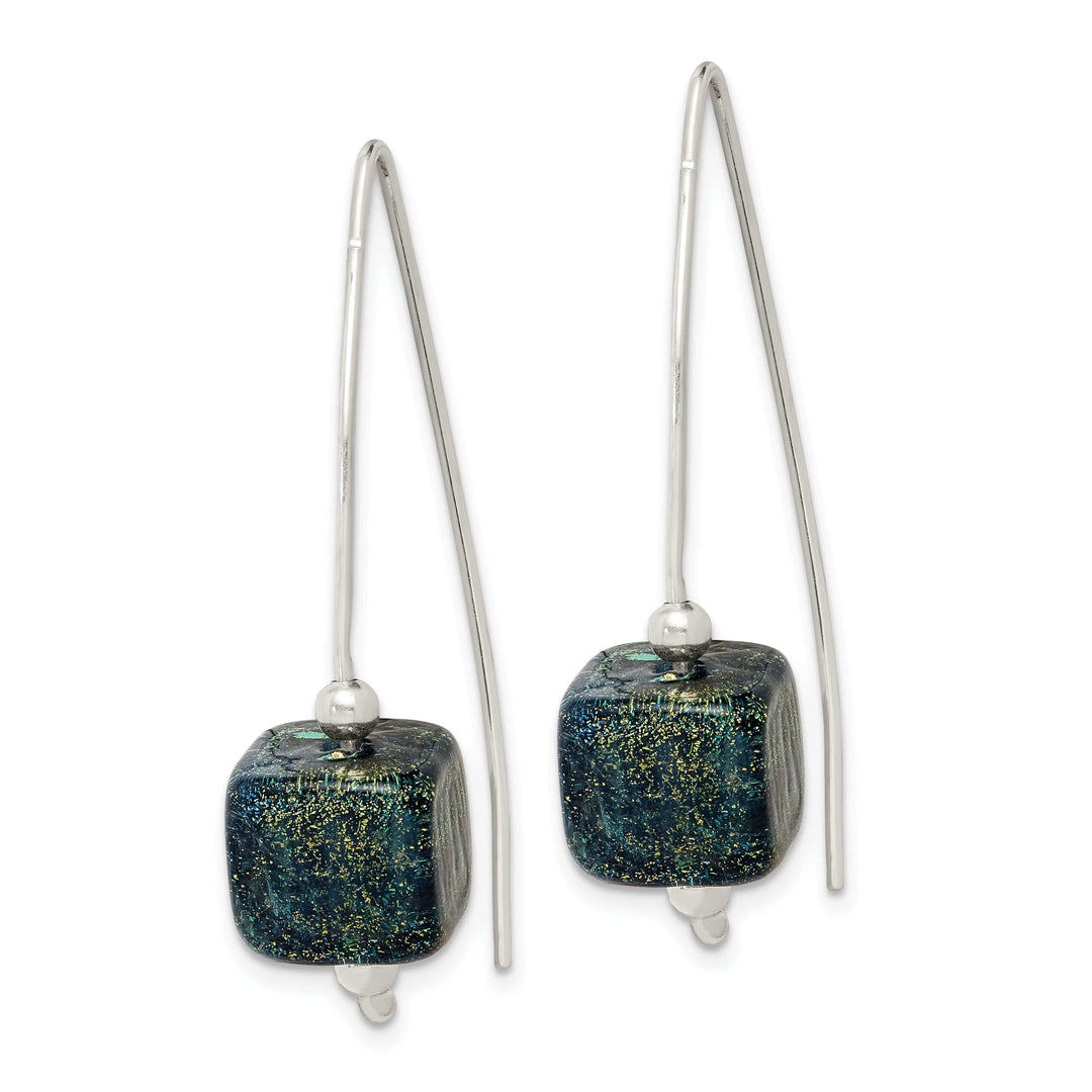 Lovely Rita's Earrings Silver Blue Dichroic Glass Thread Earrings