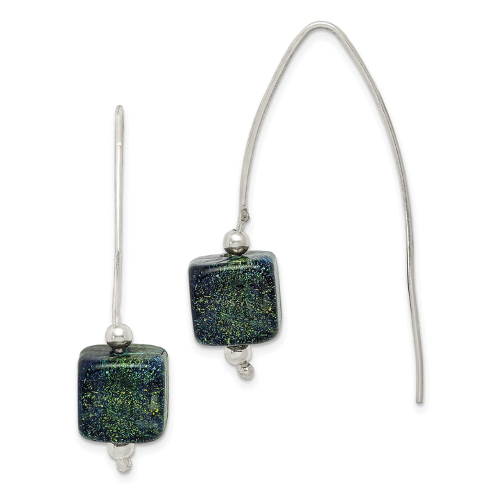 Lovely Rita's Earrings Silver Blue Dichroic Glass Thread Earrings