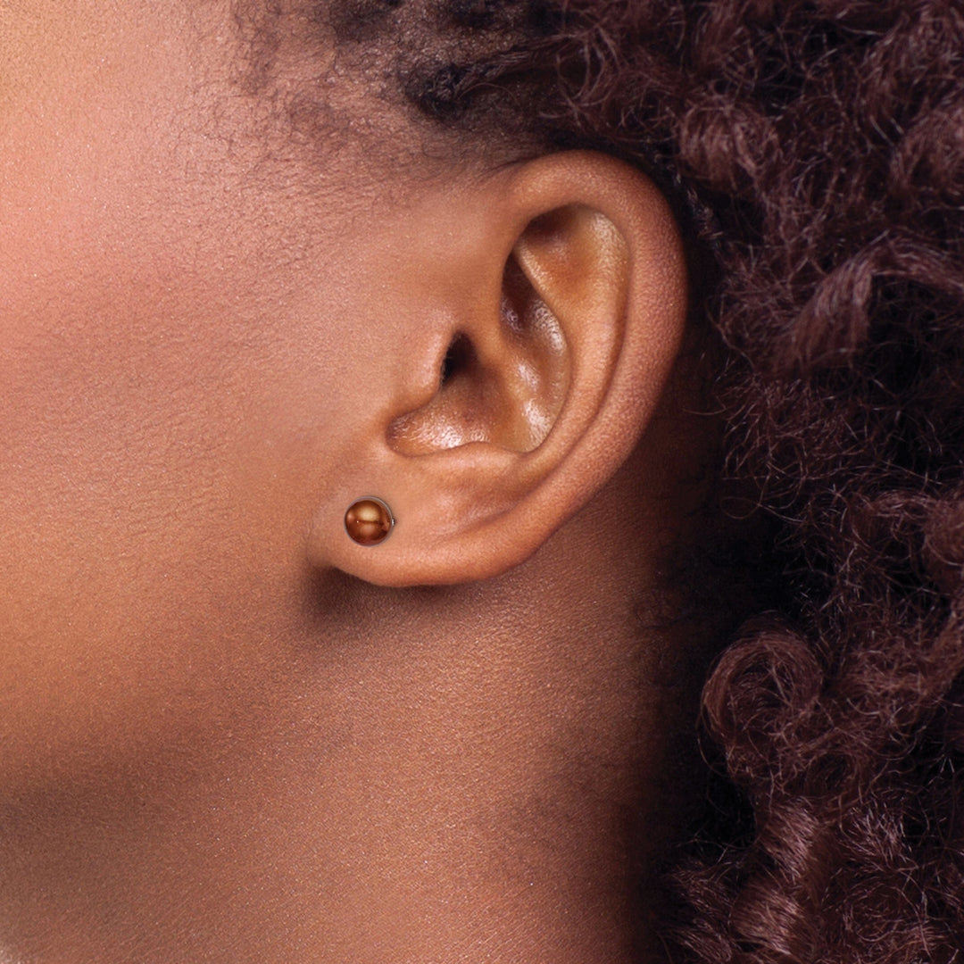 Lovely Rita's Earrings Silver Brown Fresh Water Button Pearl Earrings