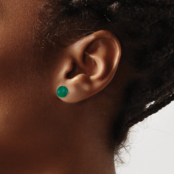 Celtic Earrings Silver Button Emerald Green Agate Post Earrings